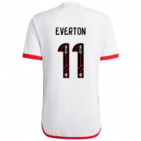 Kandiny Férfi Everton #11 Fehér Piros Idegenbeli Jersey 2024/25 Mez Póló Ing