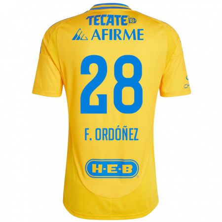 Kandiny Gyermek Fernando Ordóñez #28 Arany Sárga Hazai Jersey 2024/25 Mez Póló Ing