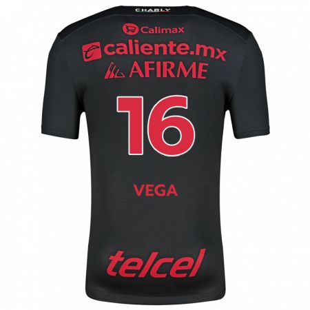 Kandiny Gyermek Alan Vega #16 Fekete Piros Hazai Jersey 2024/25 Mez Póló Ing