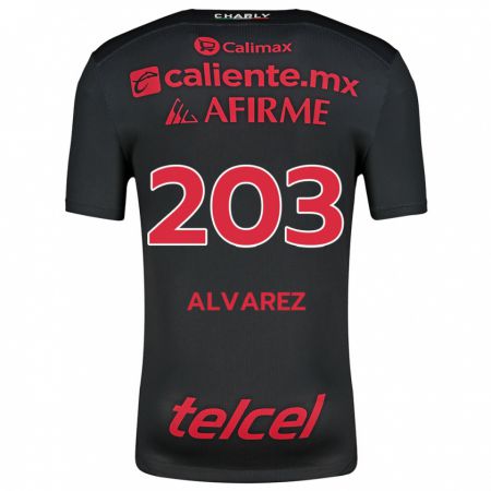 Kandiny Gyermek Jaime Álvarez #203 Fekete Piros Hazai Jersey 2024/25 Mez Póló Ing