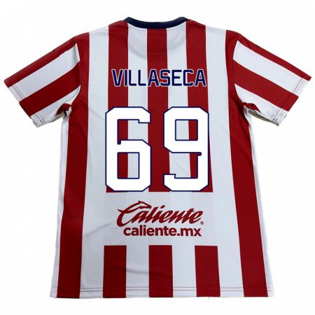 Kandiny Gyermek Daniel Villaseca #69 Piros Fehér Hazai Jersey 2024/25 Mez Póló Ing