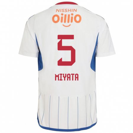 Kandiny Gyermek Haru Miyata #5 Fehér Kék Piros Idegenbeli Jersey 2024/25 Mez Póló Ing