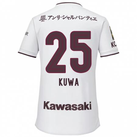 Kandiny Gyermek Yuya Kuwasaki #25 Fehér Piros Idegenbeli Jersey 2024/25 Mez Póló Ing