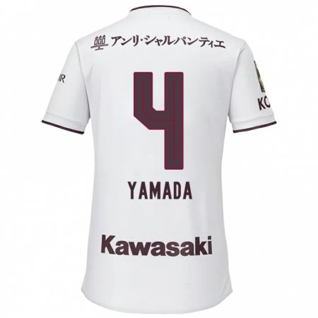 Kandiny Gyermek Kaito Yamada #4 Fehér Piros Idegenbeli Jersey 2024/25 Mez Póló Ing