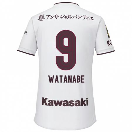 Kandiny Gyermek Hayato Watanabe #9 Fehér Piros Idegenbeli Jersey 2024/25 Mez Póló Ing