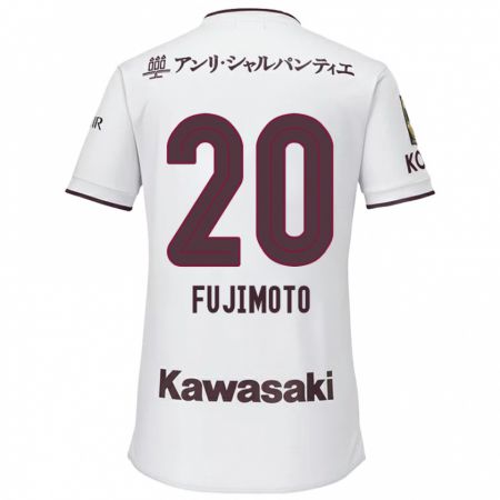 Kandiny Gyermek Riku Fujimoto #20 Fehér Piros Idegenbeli Jersey 2024/25 Mez Póló Ing