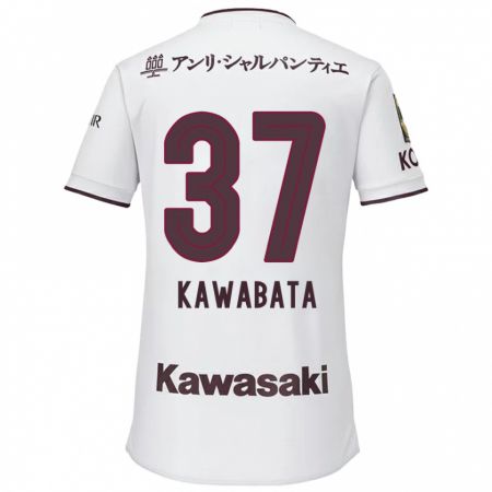 Kandiny Gyermek Hyoei Kawabata #37 Fehér Piros Idegenbeli Jersey 2024/25 Mez Póló Ing