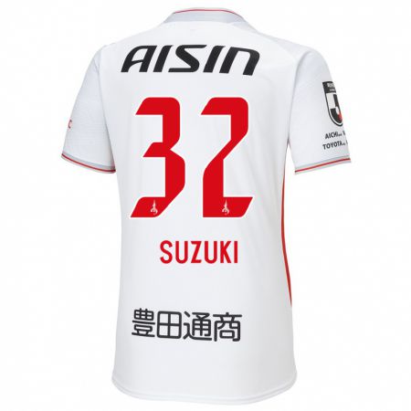 Kandiny Gyermek Haruto Suzuki #32 Fehér Sárga Piros Idegenbeli Jersey 2024/25 Mez Póló Ing