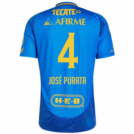 Kandiny Gyermek Juan José Purata #4 Kék Sárga Idegenbeli Jersey 2024/25 Mez Póló Ing