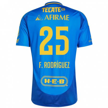 Kandiny Gyermek Felipe Rodríguez #25 Kék Sárga Idegenbeli Jersey 2024/25 Mez Póló Ing