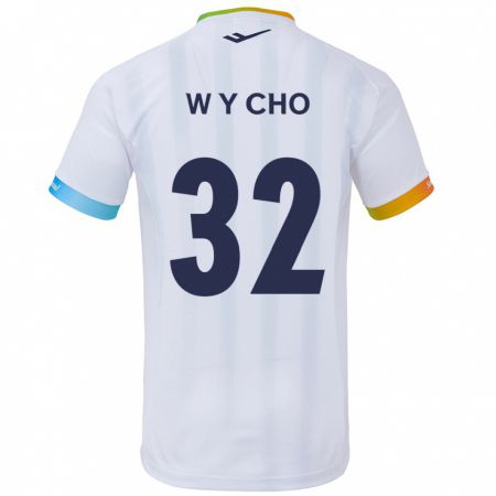 Kandiny Gyermek Young-Wook Cho #32 Fehér Kék Idegenbeli Jersey 2024/25 Mez Póló Ing