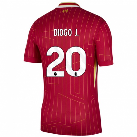 Kandiny Gyermek Diogo Jota #20 Piros Sárga Fehér Hazai Jersey 2024/25 Mez Póló Ing