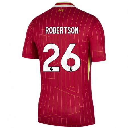 Kandiny Gyermek Andrew Robertson #26 Piros Sárga Fehér Hazai Jersey 2024/25 Mez Póló Ing