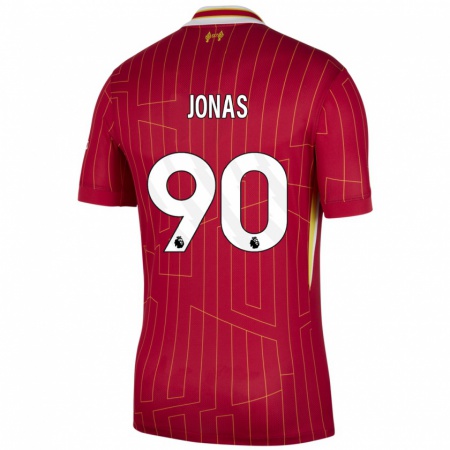 Kandiny Gyermek Lee Jonas #90 Piros Sárga Fehér Hazai Jersey 2024/25 Mez Póló Ing