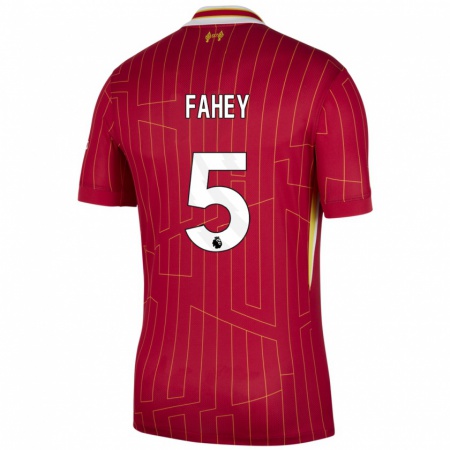 Kandiny Gyermek Niamh Fahey #5 Piros Sárga Fehér Hazai Jersey 2024/25 Mez Póló Ing