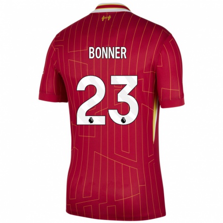 Kandiny Gyermek Gemma Bonner #23 Piros Sárga Fehér Hazai Jersey 2024/25 Mez Póló Ing