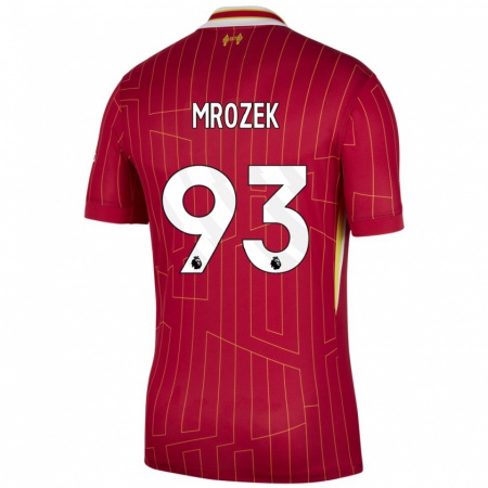 Kandiny Gyermek Fabian Mrozek #93 Piros Sárga Fehér Hazai Jersey 2024/25 Mez Póló Ing