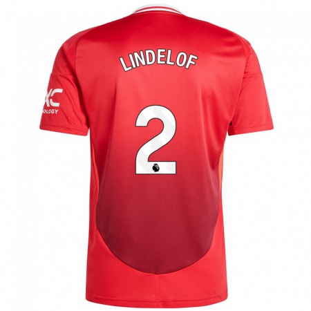 Kandiny Gyermek Victor Lindelöf #2 Élénkpiros Hazai Jersey 2024/25 Mez Póló Ing