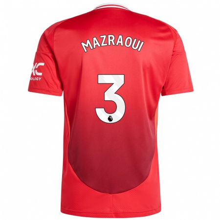 Kandiny Gyermek Noussair Mazraoui #3 Élénkpiros Hazai Jersey 2024/25 Mez Póló Ing