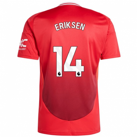 Kandiny Gyermek Christian Eriksen #14 Élénkpiros Hazai Jersey 2024/25 Mez Póló Ing