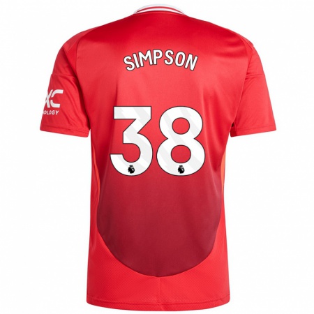 Kandiny Gyermek Jess Simpson #38 Élénkpiros Hazai Jersey 2024/25 Mez Póló Ing