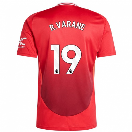 Kandiny Gyermek Raphaël Varane #19 Élénkpiros Hazai Jersey 2024/25 Mez Póló Ing