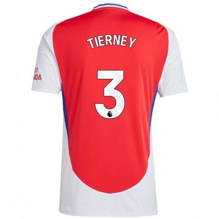 Kandiny Gyermek Kieran Tierney #3 Piros Fehér Hazai Jersey 2024/25 Mez Póló Ing