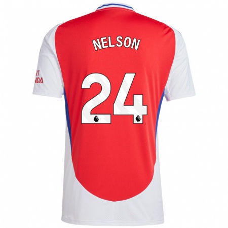 Kandiny Gyermek Reiss Nelson #24 Piros Fehér Hazai Jersey 2024/25 Mez Póló Ing