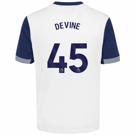 Kandiny Gyermek Alfie Devine #45 Fehér Kék Hazai Jersey 2024/25 Mez Póló Ing