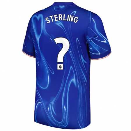 Kandiny Gyermek Raheem Sterling #0 Kék Fehér Hazai Jersey 2024/25 Mez Póló Ing