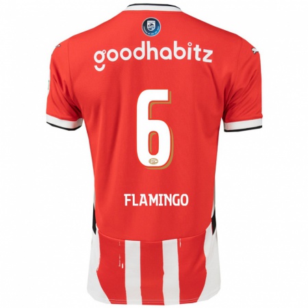 Kandiny Gyermek Ryan Flamingo #6 Piros Fehér Hazai Jersey 2024/25 Mez Póló Ing