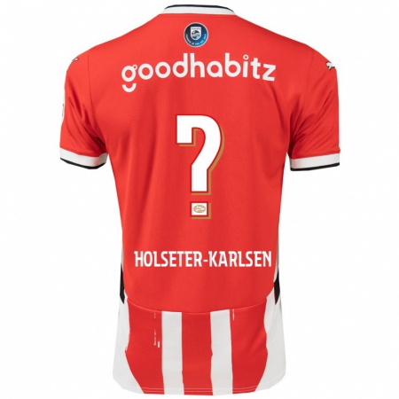 Kandiny Gyermek Philip Holseter-Karlsen #0 Piros Fehér Hazai Jersey 2024/25 Mez Póló Ing