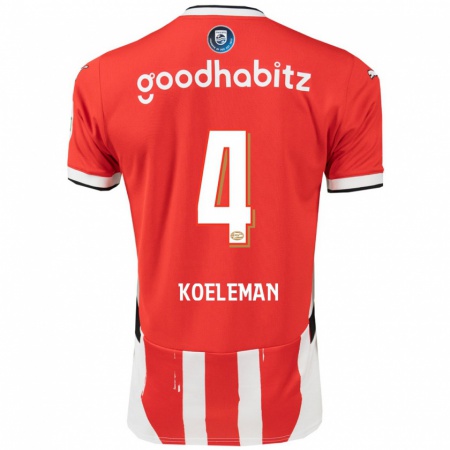 Kandiny Gyermek Senna Koeleman #4 Piros Fehér Hazai Jersey 2024/25 Mez Póló Ing