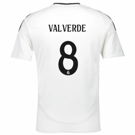 Kandiny Gyermek Federico Valverde #8 Fehér Hazai Jersey 2024/25 Mez Póló Ing