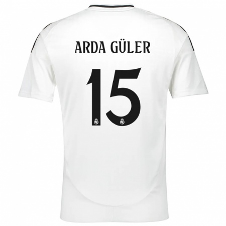 Kandiny Gyermek Arda Güler #15 Fehér Hazai Jersey 2024/25 Mez Póló Ing