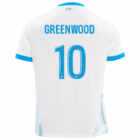 Kandiny Gyermek Mason Greenwood #10 Fehér Ég Kék Hazai Jersey 2024/25 Mez Póló Ing