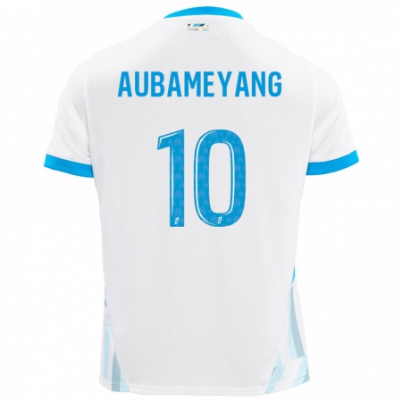 Kandiny Gyermek Pierre-Emerick Aubameyang #10 Fehér Ég Kék Hazai Jersey 2024/25 Mez Póló Ing