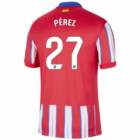 Kandiny Gyermek Noé Pérez #27 Piros Fehér Kék Hazai Jersey 2024/25 Mez Póló Ing