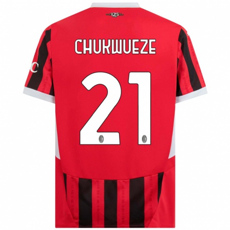 Kandiny Gyermek Samuel Chukwueze #21 Piros Fekete Hazai Jersey 2024/25 Mez Póló Ing