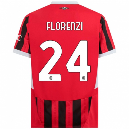 Kandiny Gyermek Alessandro Florenzi #24 Piros Fekete Hazai Jersey 2024/25 Mez Póló Ing