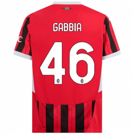 Kandiny Gyermek Matteo Gabbia #46 Piros Fekete Hazai Jersey 2024/25 Mez Póló Ing