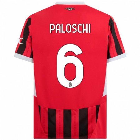 Kandiny Gyermek Dorian Paloschi #6 Piros Fekete Hazai Jersey 2024/25 Mez Póló Ing