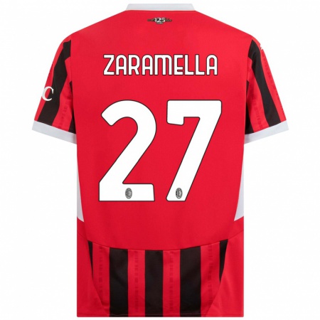 Kandiny Gyermek Mattia Zaramella #27 Piros Fekete Hazai Jersey 2024/25 Mez Póló Ing