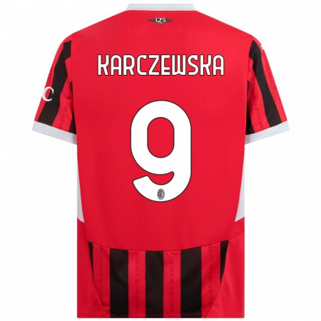 Kandiny Gyermek Nikola Karczewska #9 Piros Fekete Hazai Jersey 2024/25 Mez Póló Ing