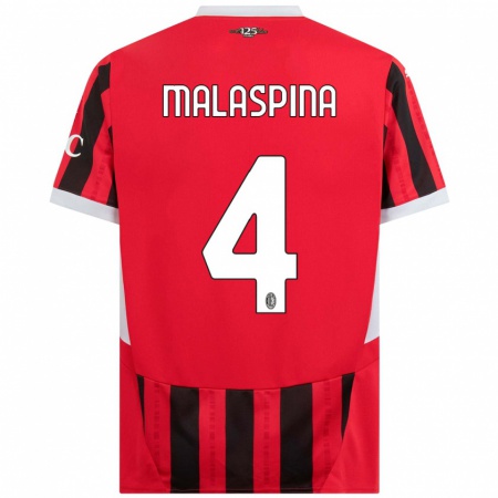 Kandiny Gyermek Mattia Malaspina #4 Piros Fekete Hazai Jersey 2024/25 Mez Póló Ing