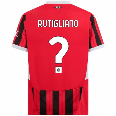 Kandiny Gyermek Samuele Rutigliano #0 Piros Fekete Hazai Jersey 2024/25 Mez Póló Ing