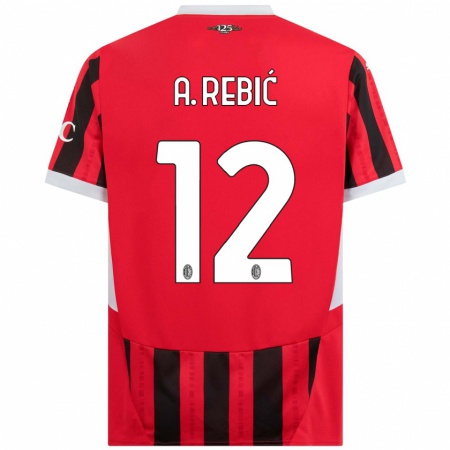 Kandiny Gyermek Ante Rebic #12 Piros Fekete Hazai Jersey 2024/25 Mez Póló Ing