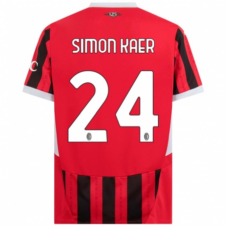 Kandiny Gyermek Simon Kaer #24 Piros Fekete Hazai Jersey 2024/25 Mez Póló Ing