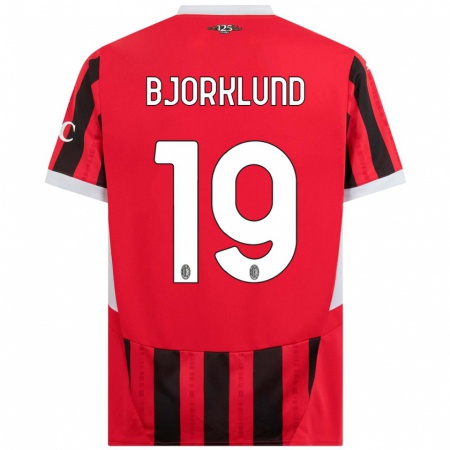 Kandiny Gyermek Lukas Bjorklund #19 Piros Fekete Hazai Jersey 2024/25 Mez Póló Ing