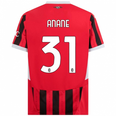 Kandiny Gyermek Emmanuel Anane #31 Piros Fekete Hazai Jersey 2024/25 Mez Póló Ing